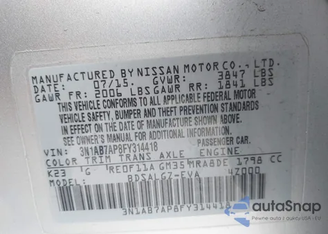 2015 Nissan Sentra Sl из США, поврежденный, VIN 3N1AB7AP8FY314418